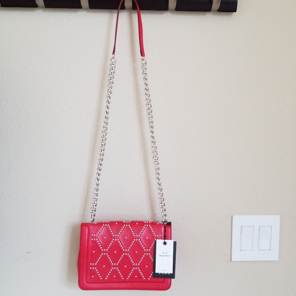 Zara leather studded crossbody bag red NWT - Picture 6 of 8